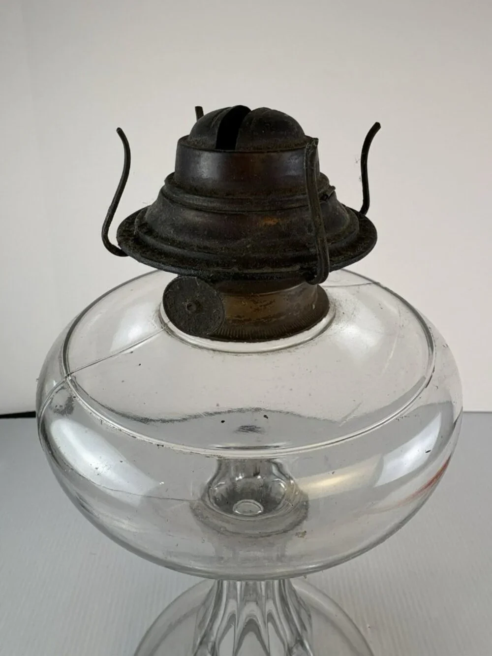 Antique Victorian Clear Glass Pedestal Lamp 10.5